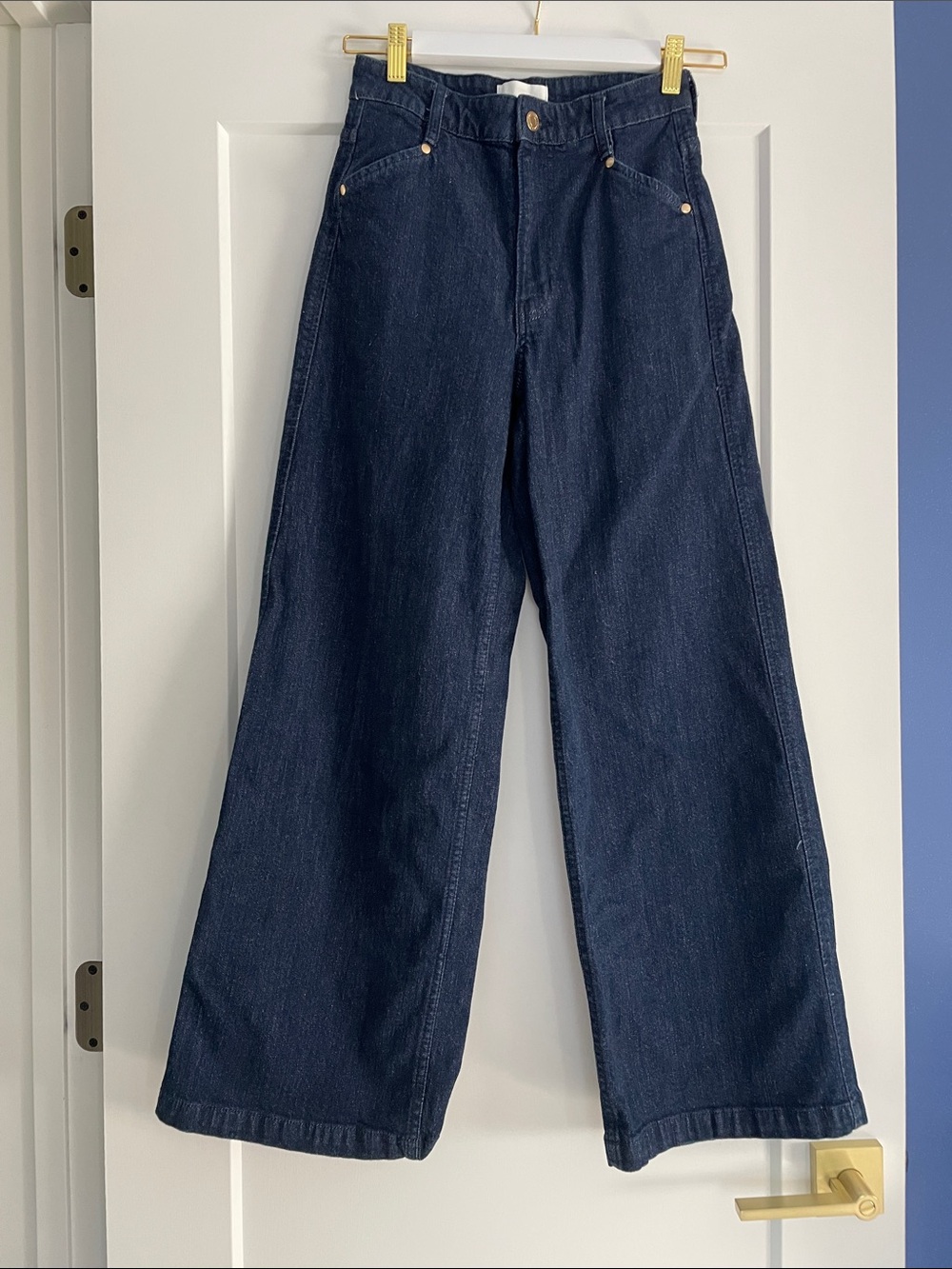 NWOT high waist high rise wide leg navy blue wash jeans 2